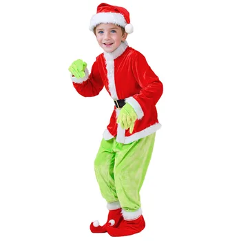 Рождественский зеленый костюм монстра для детей Мальчик Хэллоуин Сценическое представление Одевалка Костюм Санта Косплей Фестиваль Одежда Вечеринка