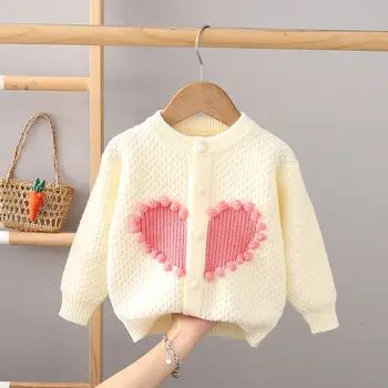 Детский свитер для девочек Трикотажная куртка 2023 Весна и осень Детская принцесса Кардиган Корейская верхняя одежда Свитер Топ