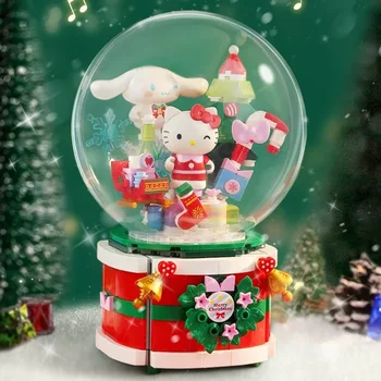 Keeppley Новый строительный блок Sanrio Cinnamoroll Hello Kitty Wish Рождественская музыкальная шкатулка Сборка Модель Орнамент Рождественский подарок