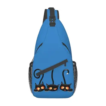 Хэллоуин Черная кошка Слинг Рюкзак Мужчины Изготовленная на заказ нагрудная сумка через плечо для путешествий Походы Дневной рюкзак