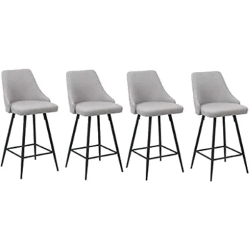BTEXPERT Обеденные стулья премиум-класса с высокой спинкой 25 дюймов, набор из 4 штук из серого полиэстера