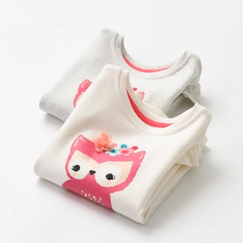 Новая толстая футболка для девочек Хлопковые топы с длинным рукавом Симпатичная мультяшная футболка с оборками для детей и девочек Футболка BC759