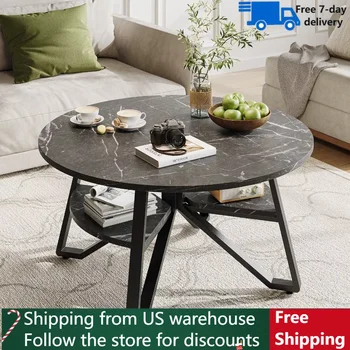 Кофейная мебель Столы для гостиной с прочными металлическими ножками Черный мрамор Современный центральный стол для гостиной в предложении Круглое дерево Mini