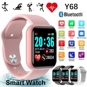 Умные часы Y68 Мужские и женские наручные часы D20 Умные часы Электронные часы Фитнес-монитор Подарок на день рождения для Xiaomi Huawei Браслет