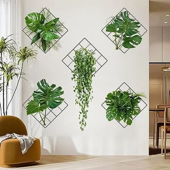 3D Зеленое Растение Настенная Наклейка Тропические Растения В Горшках Набор Наклеек Набор Для Кухни Спальни Ванной Комнаты Дверь Окно