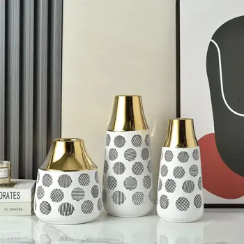 Простые и современные белые керамические вазы - набор из 3 роскошных цветочных принадлежностей для домашнего декора с черным и золотым покрытием