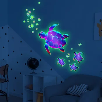 Фиолетовая черепаха Светящиеся наклейки на стене Детские комнаты Декор спальни Животные Обои Домашний декор Светящиеся в темноте наклейки