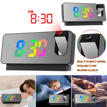проекционный будильник светодиодные цифровые часы проекция на потолок стена температура дата дисплей прикроватные часы для спальни белый
