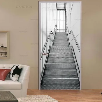 Креативные 3D стерео дверные наклейки лестницы персонализированные деревянные двери реновация vinly украшения дома наклейки для спален гостиная