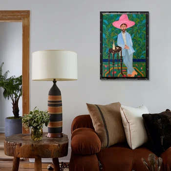 Розовая шляпа человек Ретро мода американский стиль холст печать плакат гостиная крыльцо роспись стены художественное украшение