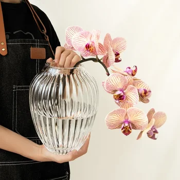 полосатый стеклянный контейнер для вазы бутылка расстановка растений стеклянный стол креативный простой и широкогорлыстый цветочный ваз цветочный горшок
