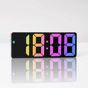 Цифровой будильник Цветные шрифты Светодиодный будильник для спальни Электронный светодиодный настольный дисплей часов Цветные экранные часы