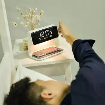 Creative 3 в 1 прикроватная лампа беспроводная зарядка ЖК-экран будильник беспроводной зарядный аппарат для телефона для iPhone