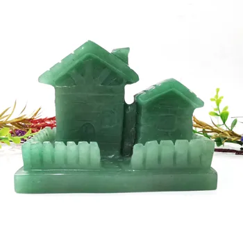 Натуральные высококачественные изделия ручной работы Зеленый авантюрин Форма дома Резьба по кристаллу для украшения дома LJ