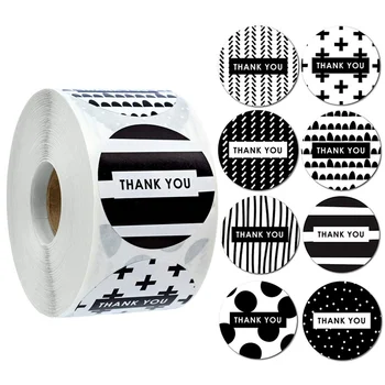 100-500 шт. Черно-белые наклейки с благодарностью для малого бизнеса Seal Labels DIY Этикетки ручной работы 8 дизайнов Канцелярские наклейки