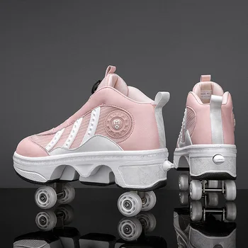 Мальчики Девочки Ярость Обувь Четыре колеса Студенческая версия Детская обувь для катания на роликовых коньках с выдвижными колесами Взрослая обувь для ходьбы на коньках