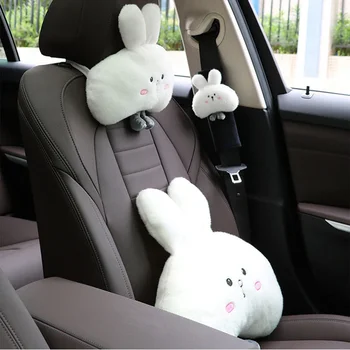 Симпатичный кролик Автомобильная подушка для шеи, поясничная подушка для талии, универсальная автомобильная накладка на плечо, ремень безопасности для женщин, девочек, автомобильные аксессуары