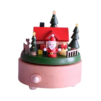 Рождественский Санта-Клаус Музыкальная шкатулка Креативное элегантное украшение рабочего стола Деревянные украшения для кафе, спальни, барного стола, юбилейные подарки
