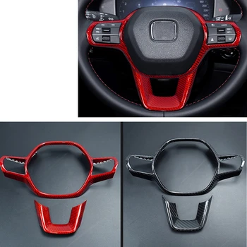  для Honda Civic 2022-2023 11-го поколения Все модели Интерьер Углеродное волокно Черный/красный Крышка панели рулевого колеса Отделка рамы