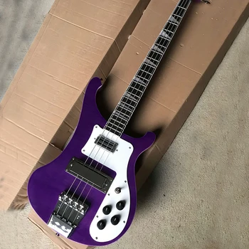 4-струнная фиолетовая электрическая бас-гитара с пламенным кленовым шпоном, накладкой из палисандра, настраиваемая