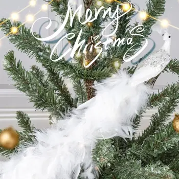 Реалистичная рождественская симуляция Павлины не выцветают Подвесное украшение для рождественской елки Белый мультфильм Рождественские пернатые птицы