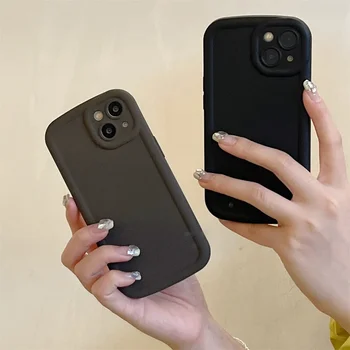 Модный чехол для телефона в корейском стиле Noble Black для iPhone 11 12 13 14 Pro max XS XR Lens Protection Shockproof Silicone Soft Cover