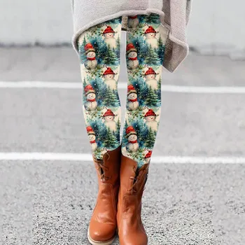 Женщины Kawaii Графические мультяшные леггинсы Рождественский принт Спортивные колготки Эластичные узкие брюки с высокой талией Термоэстетика Брюки