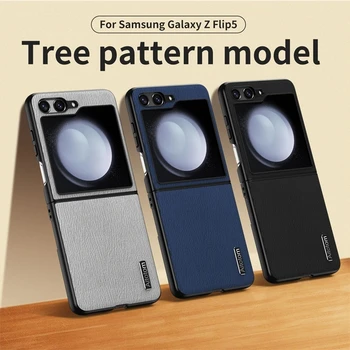 Для Samsung Galaxy Z Flip 5 Чехол Роскошная Текстура Дерева Узор Искусственная Кожа Чехол Для Телефона Z Flip5 Capa Силиконовый защитный бампер