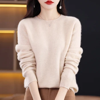  YUHANRONG Высокое качество 100% шерсть мериноса Женщины Вязаный базовый свитер Пуловер с коротким рукавом Осенняя одежда Джемпер Топ