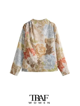 TRAF-Женские блузки с цветочным принтом, женские рубашки с длинным рукавом и пуговицами сзади, шикарные топы, мода