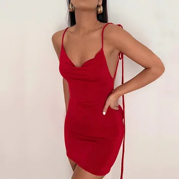 Юбка сарафана Красное платье Сексуальные платья для женщин 2023 Новый галстук с открытой спиной Тонкие простые формальные элегантные и красивые женские платья