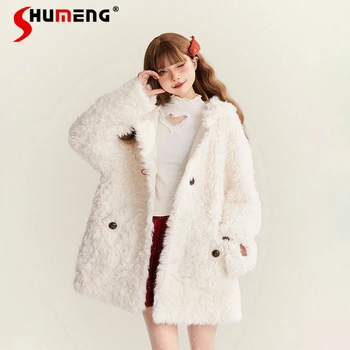 Белый цвет берберского флисового пальто с капюшоном женское женское осень и зима 2023 Новая популярная высококачественная утолщенная куртка Женская одежда