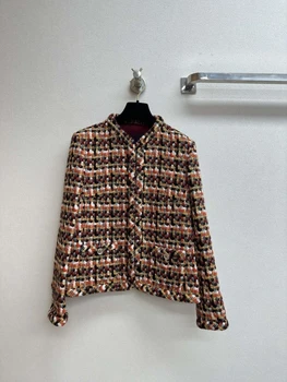 2023 Осенняя мода Женское высококачественное шерстяное клетчатое твидовое пальто C940