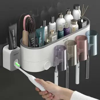 Прозрачный держатель для зубных щеток Чашка для чистки в ванной комнате Диспенсер для зубной пасты без перфорации настенный стоматологический набор