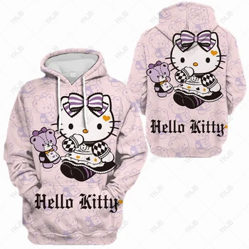 Hello Kitty Осенняя толстовка с капюшоном для девочек Kawaii Sweet Cool Top Пара Свободная винтажная винтажная одежда в стиле Харадзюку Y2K Женщины