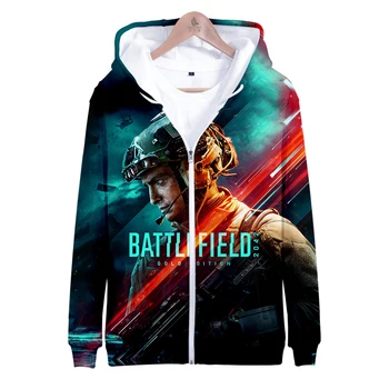 Battlefield 2042 3D-печать осень-зима Праздник страстный стиль Мужской/женский стиль уличной одежды Zip HIP HOP с капюшоном