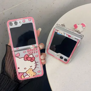 Симпатичный Sanrio Hello Kitty с подвеской Чехол для телефона для Samsung Galaxy Z Flip 3 4 5 Z Flod 5 5G PC Жесткая задняя крышка Подарок для девочки