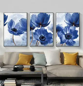 цветочный ботанический принт на холсте абстрактный синий цветок растение плакат скандинавский стиль настенное искусство живопись скандинавское украшение картина