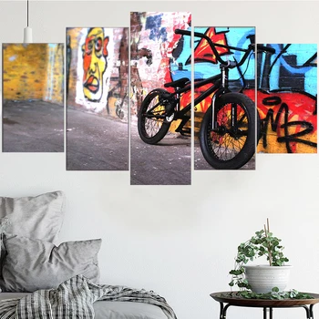 5 штук настенное искусство холст живопись граффити велосипед плакат модульные картины украшение дома современная гостиная бесплатная доставка