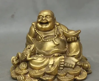 Медный Сатуэ Китайская Латунь Богатство Золотая Жаба Плевательница Счастливый Смеющийся Статуя Будды Майтрейи