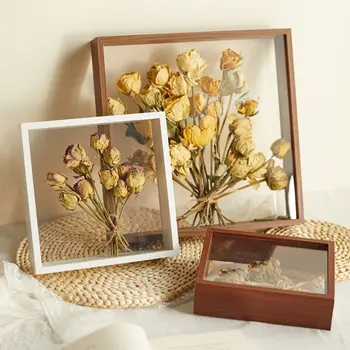 Деревянная рамка для отображения сухих цветов INS Прозрачная коробка для показа букетов Настенное крепление Рамка для хранения образцов цветов Домашний декор