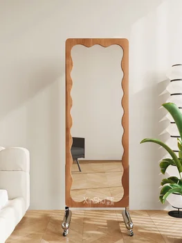 Среднедревнее напольное зеркало в полный рост, напротив кривой волны Главная спальня Передвижное зеркало для гардероба Американское ретро