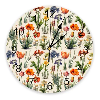 Цветок Ретро Настенные часы Современный дизайн Украшение гостиной Кухня Бесшумные часы Домашний декор