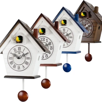 Простые часы с кукушкой Пасторальные средиземноморские настенные часы Двойное назначение Современные качели для птиц