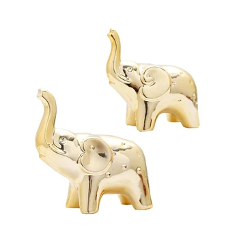 1 пара золотая статуя слона домашний декор, статуэтки в современном стиле, скульптура для рабочего стола гостиной, керамические украшения