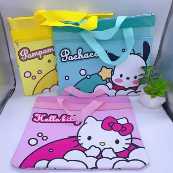12pcs Мультфильм Sanrio Family Series Портативная сумка для документов Прекрасная двухслойная сумка для хранения Сумка для покупок на молнии Канцелярская сумка