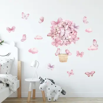 Креативные розовые наклейки на стену корзины с бабочками 3D съемная водонепроницаемая наклейка из ПВХ для украшения детской комнаты