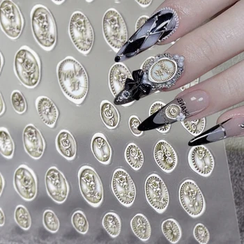 5D Цветок Наклейки для ногтей Ретро Цветы Розы Цветочные Наклейки для ногтей Тиснение Роза Печать Дизайн Дизайн Нейл Арт Наклейки Украшения для ногтей