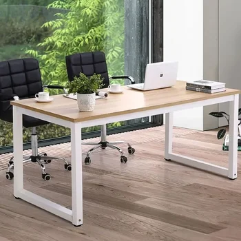 Большой офисный стол, письменный рабочий стол для домашнего рабочего места Широкая металлическая прочная рама Более толстые стальные ножки, белый