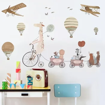 Мультяшные животные воздушные шары Детские наклейки на стену Наклейки на стены Peel and Stick съемные наклейки на стену для детской спальни